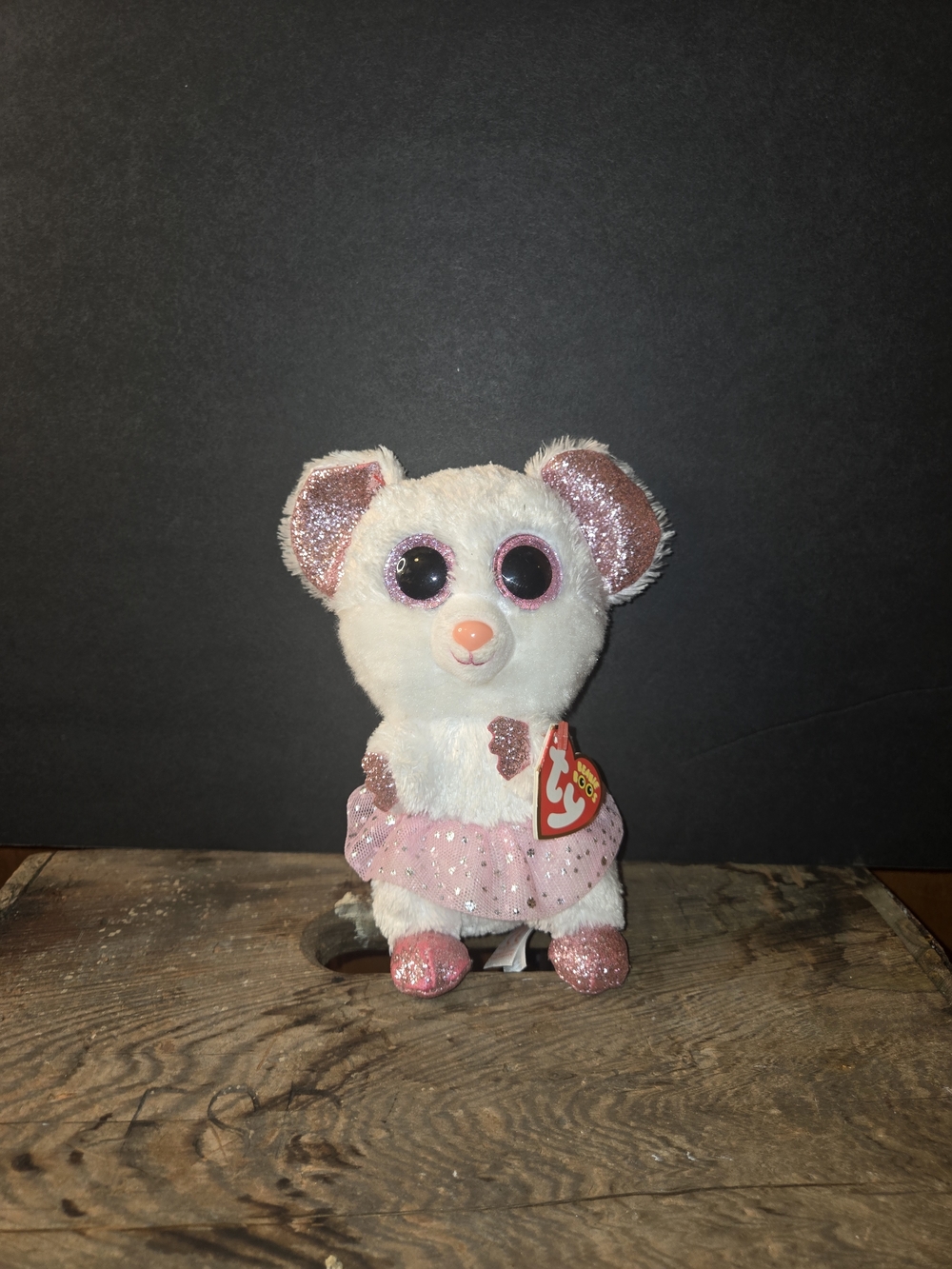 TY Beanie Boo Plush Mouse in Pink Sparkle Dress